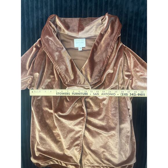 Silence + Noise –Women’s Open Cardigan –Metallic Brown Velvet Drape Front –M - Picture 3 of 4